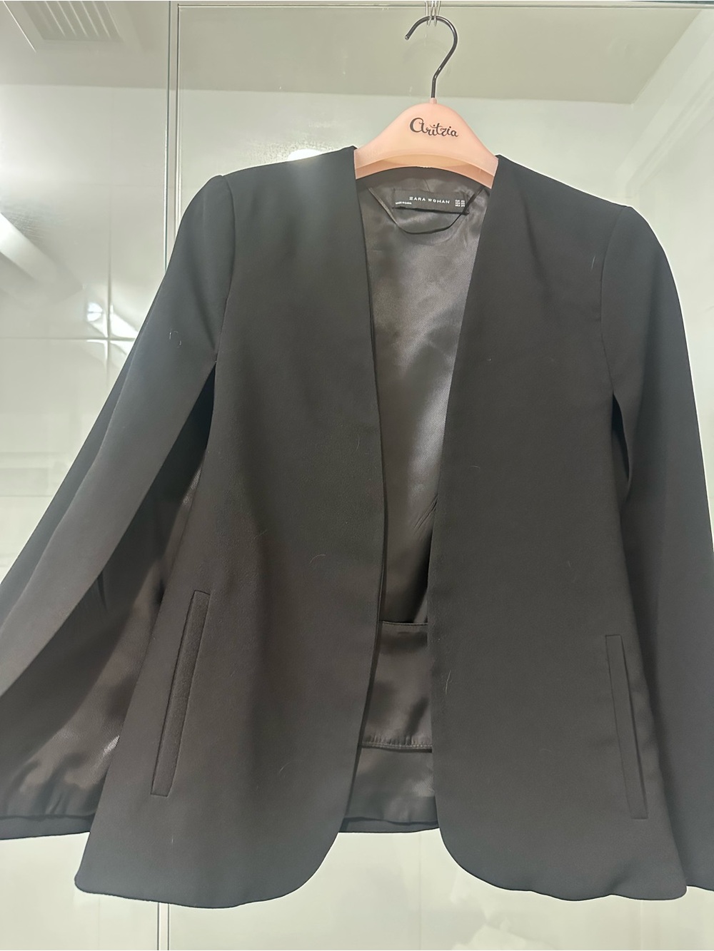 Zara Black Open-Front Collarless Blazer